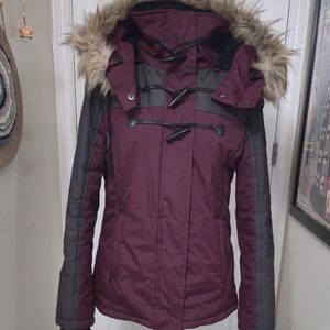 Women's Burgundy and Gray Hooded Jacket - NOIZE Canada BRAND
